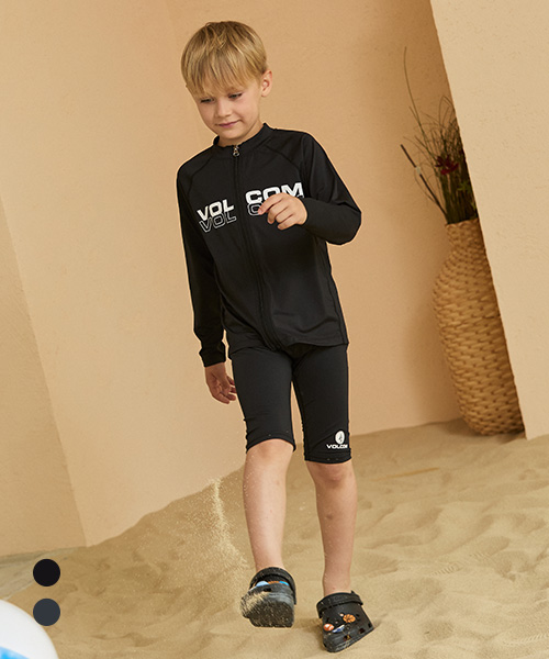 [볼컴키즈] 베이직 집업 래쉬가드 셋업 D5M030_블랙 120